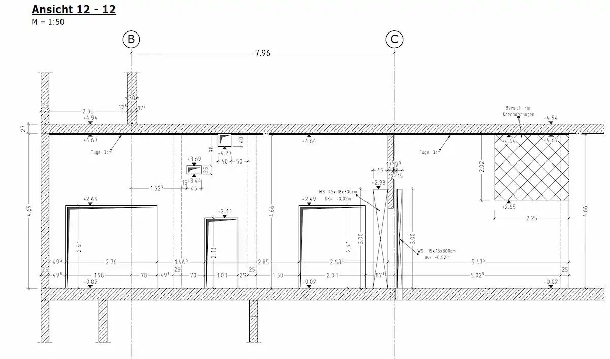 Ansicht Wand Produktionsgebäude Brückmühl - LPH 2-5